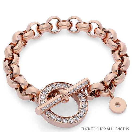 Qudo Ceccano Deluxe Bracelet Rose Gold chunky link with cubic zirconia stones