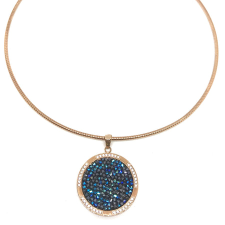 Qudo Tirano Pendant & Rose Gold Barona Collar - Bermuda Blue