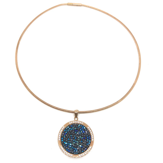 Qudo Tirano Pendant & Rose Gold Barona Collar - Bermuda Blue