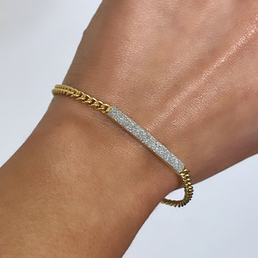 Rebecca Jolie Diamond Dust Bar Pendant Gold Curb Chain Bracelet