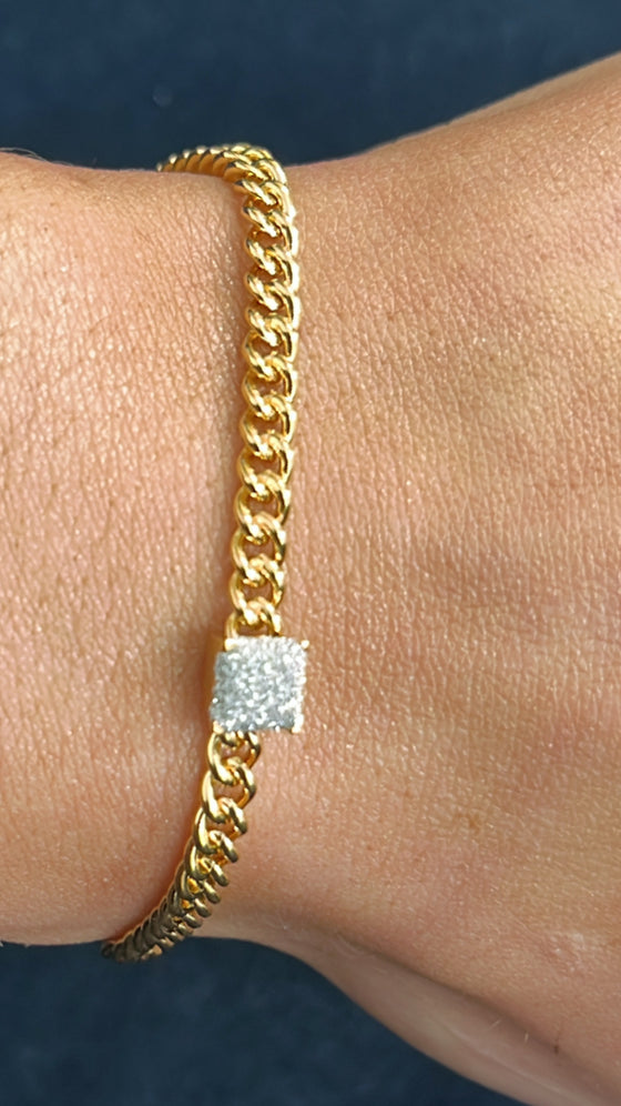 Rebecca Jolie Diamond Dust Boxy Pendant Gold Curb Chain Bracelet