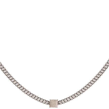 Rebecca Jolie Diamond Dust Boxy Pendant Silver Curb Chain Necklace