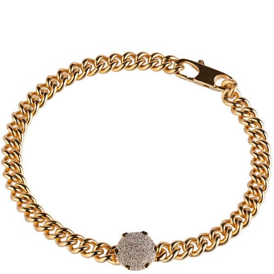 Rebecca Jolie Diamond Dust Round Pendant Gold Curb Chain Bracelet