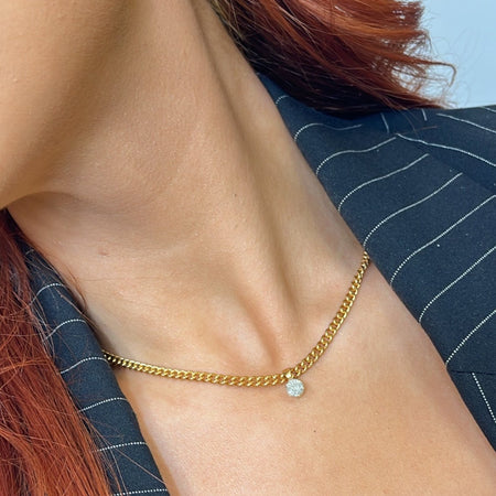 Rebecca Jolie Diamond Dust Round Pendant Gold Curb Chain Necklace