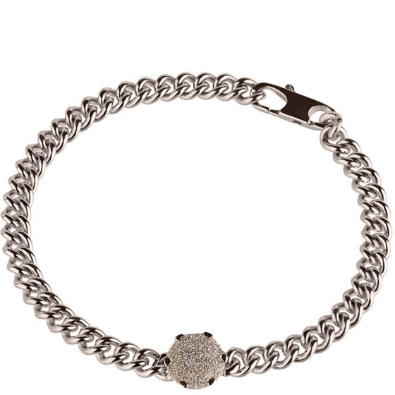 Rebecca Jolie Diamond Dust Round Pendant Silver Curb Chain Bracelet