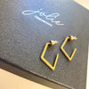 Rebecca Jolie Gold Black Diamond Powder Angular Hoop Earrings