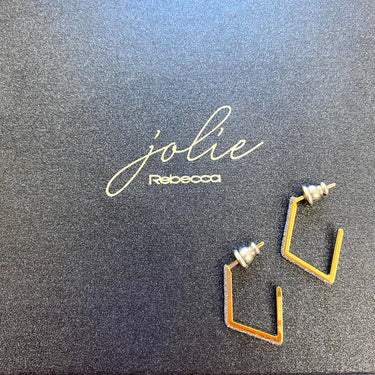 Rebecca Jolie Gold Black Diamond Powder Angular Hoop Earrings