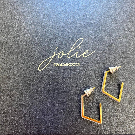 Rebecca Jolie Gold Black Diamond Powder Angular Hoop Earrings