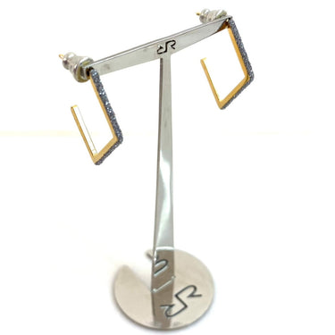 Rebecca Jolie Gold Black Diamond Powder Angular Hoop Earrings