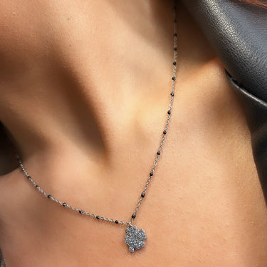 Rebecca Jolie Shamrock Silver & Black Necklace
