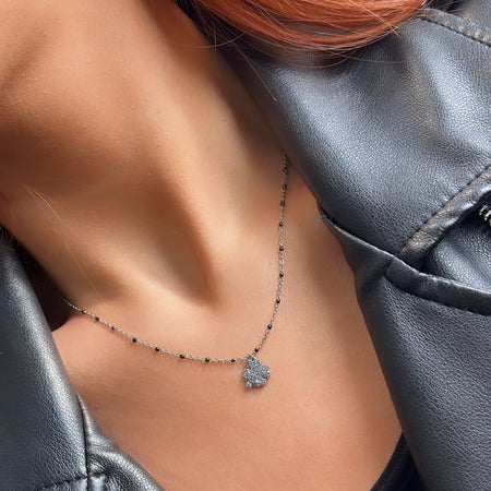 Rebecca Jolie Shamrock Silver & Black Necklace