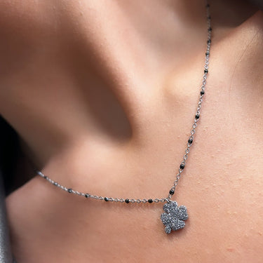 Rebecca Jolie Shamrock Silver & Black Necklace