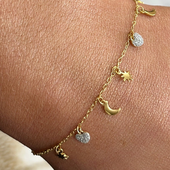 Rebecca Jolie Star & Moon Gold Bracelet