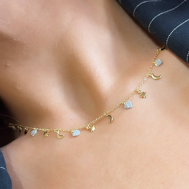 Rebecca Jolie Star & Moon Gold Necklace
