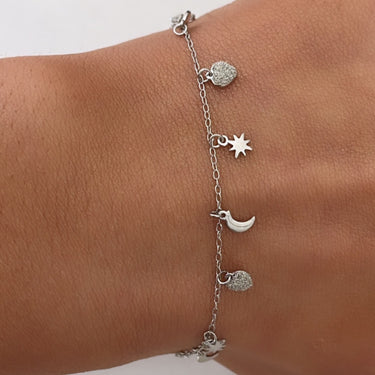 Rebecca Jolie Star & Moon Silver Bracelet