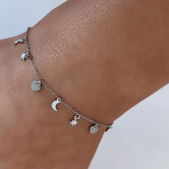Rebecca Jolie Star & Moon Silver Bracelet
