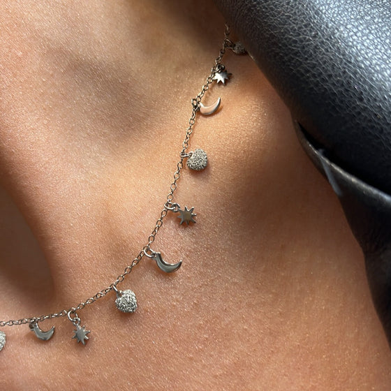 Rebecca Jolie Star & Moon Silver Necklace