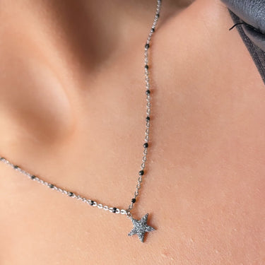 Rebecca Jolie Star Silver & Black Necklace