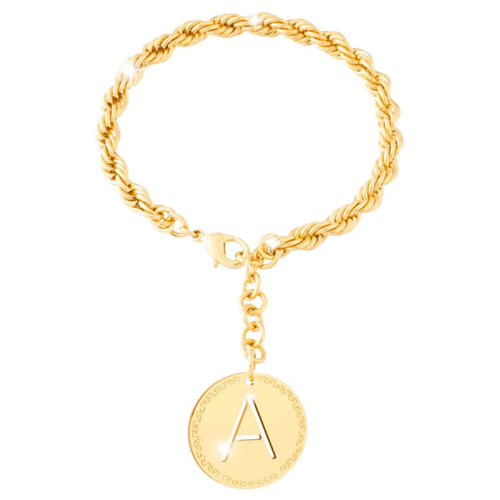 Rebecca My World Gold Initial & Twist Chain Bracelet