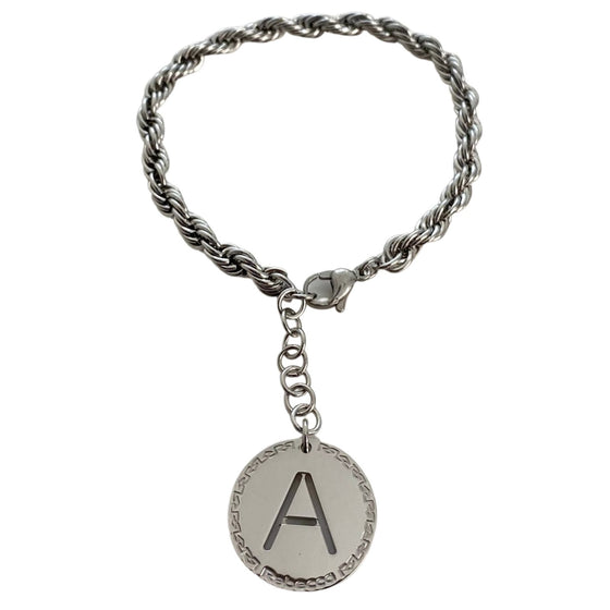 Rebecca My World Silver Initial & Twist Chain Bracelet