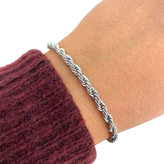 Rebecca My World Silver Twisted Rope Chain Bracelet