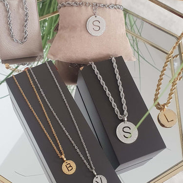 Rebecca My World Silver Large Initial & Twisted Rope Chain Necklace