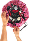 Donna May Drawstring Makeup Bag - Red/Pink Leopard