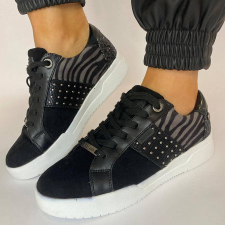 Refresh Black Glam Zebra Print Sneakers