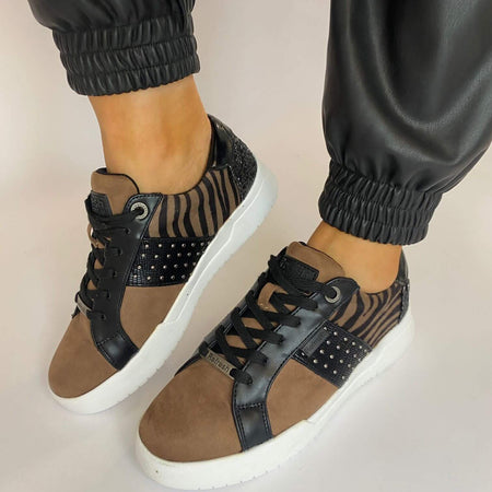 Refresh Taupe Glam Zebra Print Sneakers