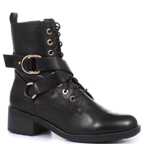 Regarde Le Ciel Emily Black Leather Ankle Strap Boots
