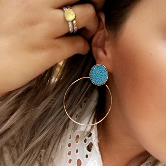 Qudo Lineri Rose Gold Hoop Earrings & Turquoise Tirano Toppers