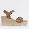 Oh My Sandals Thick Buckle Strap Wedge Sandals - Tan