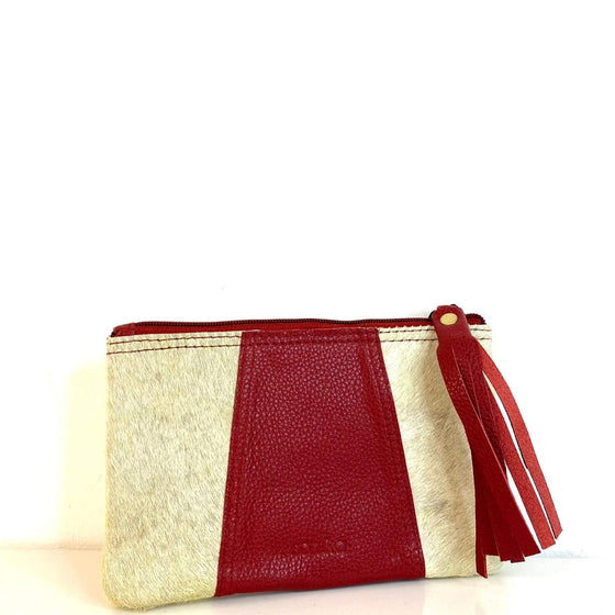 Soruka Carly Leather Tassel Pouch - Cream Red