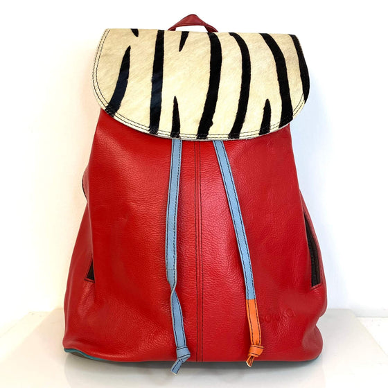 Soruka Caroline Leather Backpack - Red Zebra