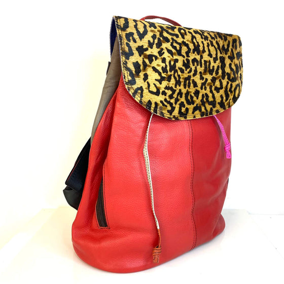 Soruka Caroline Leather Backpack - Red Leopard