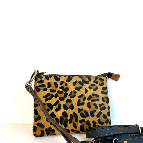 Soruka Cindy Leather Crossbody Pouch Bag - Dark Leopard