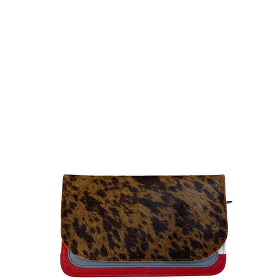 Soruka Tatum Flap Leather Purse - Brown Cow Red