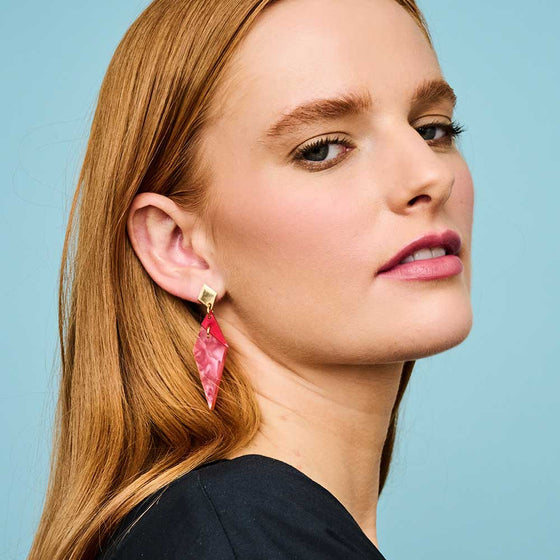 TooLally Abstract Diamonds Earrings - Pink & Red