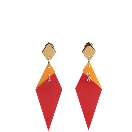 TooLally Abstract Diamonds Earrings - Red & Orange