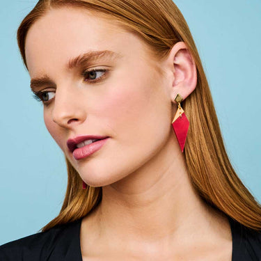 TooLally Abstract Diamonds Earrings - Red & Orange