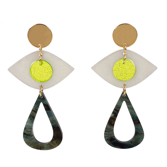 TooLally Eye Motif Drop Earrings - Yellow & Green