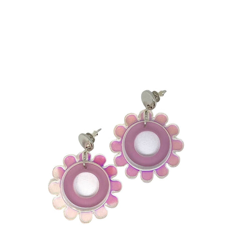 TooLally Funky Flowers Earrings - Iridescent & Pink