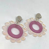 TooLally Funky Flowers Earrings - Iridescent & Pink