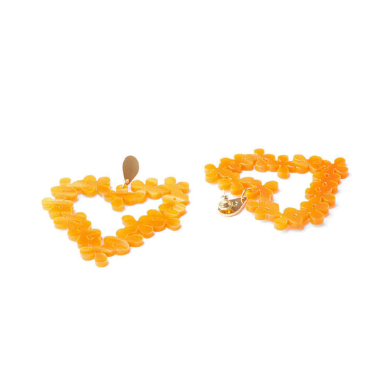 TooLally Heart In Flowers Earrings - Orange Pearl