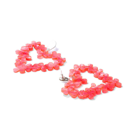 TooLally Heart In Flowers Earrings - Pink Pearl
