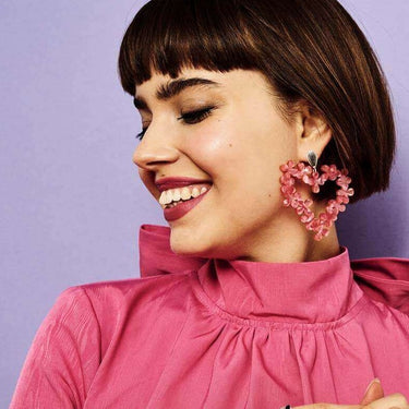 TooLally Heart In Flowers Earrings - Pink Pearl