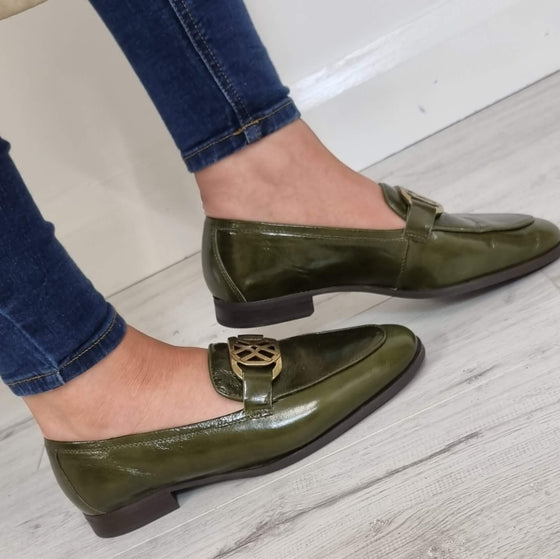 Unisa Dapi Green Patent Leather Slip On Loafers