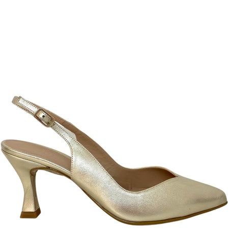 Unisa Karde Gold Leather Small Heel Sling Back Shoes