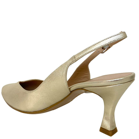 Unisa Karde Gold Leather Small Heel Sling Back Shoes
