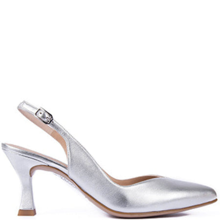 Unisa Karde Silver Leather Small Heel Sling Back Shoes